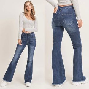 RISEN high rise vintage frayed hem flared jeans size 7/28